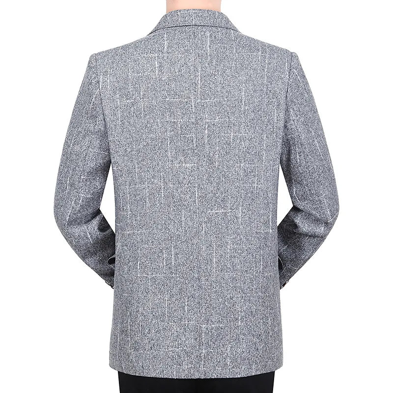 KIDWHXR Men Blazer Retro Striped Turn Down Collar Single-breasted Male Outerwear Long Sleeve Breathable Casual Man Suit Coat