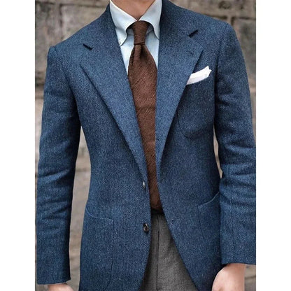 Men's Herringbone Suit Jacket Single-Breasted Slim Fit Casual Fashion Comfortable Elegant Blazer for Party Business Formal Wear
