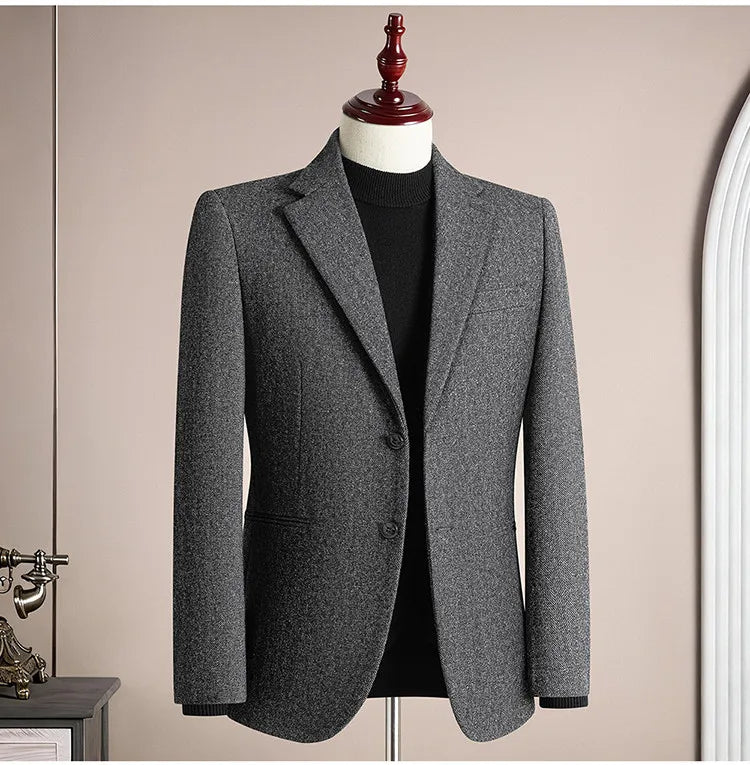Autumn Winter Thicken Warm 50% Woolen Men Suit Jacket Retro Style Fashion Business Slim Fit Casual Wedding Groom Coats Tailcoat
