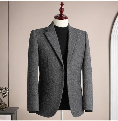 Autumn Winter Thicken Warm 50% Woolen Men Suit Jacket Retro Style Fashion Business Slim Fit Casual Wedding Groom Coats Tailcoat