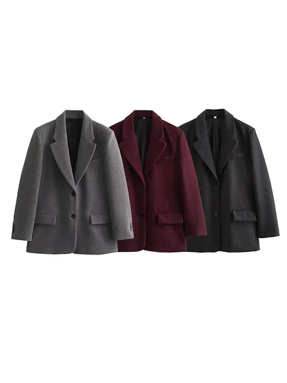 Women's Fashion Versatile Lapel Single Breasted Blazer With Shoulder Pads Female High Street Casual Long Sleeve Jacket Mujer