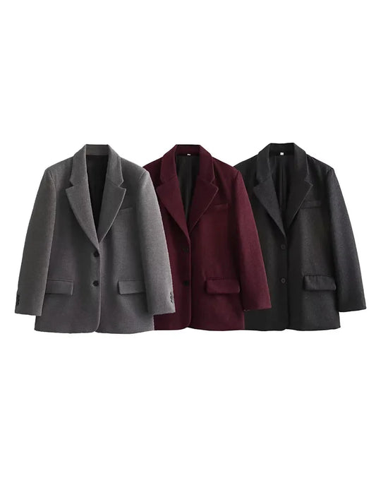 Women's Fashion Versatile Lapel Single Breasted Blazer With Shoulder Pads Female High Street Casual Long Sleeve Jacket Mujer