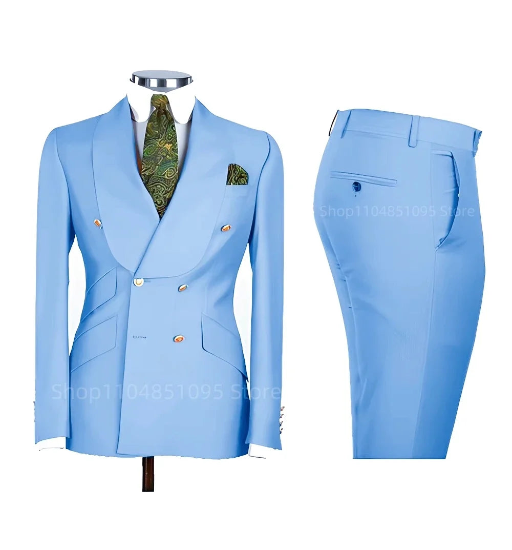 Solid Slim Fit 2 Piece Wedding Men's Tuxedos Formal Groom Suits with Shawl Lapel Blazer And Pants for Prom Party Best Man