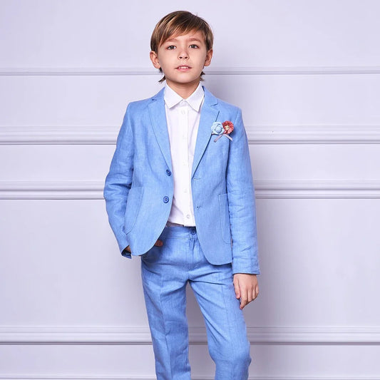 Linen Boy Suits Summer Single Breasted Notch Lapel Sets for Wedding Party Homecoming Casual Sport Formal Children's Clothing
