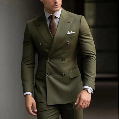 Olive Green Men's 2 Piece Blazer+Pant Wedding Dress Suits Slim Fit Lapel Party Leisure Formal Male Suit For Groomsman Suits