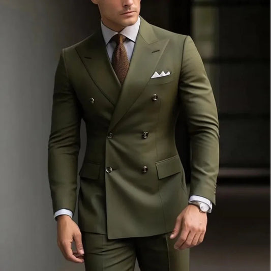 Olive Green Men's 2 Piece Blazer+Pant Wedding Dress Suits Slim Fit Lapel Party Leisure Formal Male Suit For Groomsman Suits