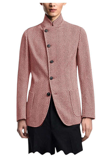 Men's Herringbone Tweed Blazer Stand Collar Slim Fit Business Casual Suit Jacket Spring Daily Commute Lightweight Sport Coat