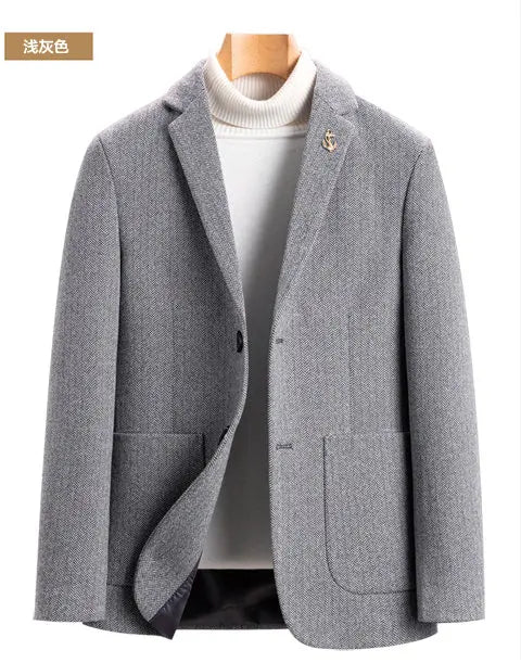 Men's Wool Blend Single-Breasted Blazer for Business and Smart Casual Wear