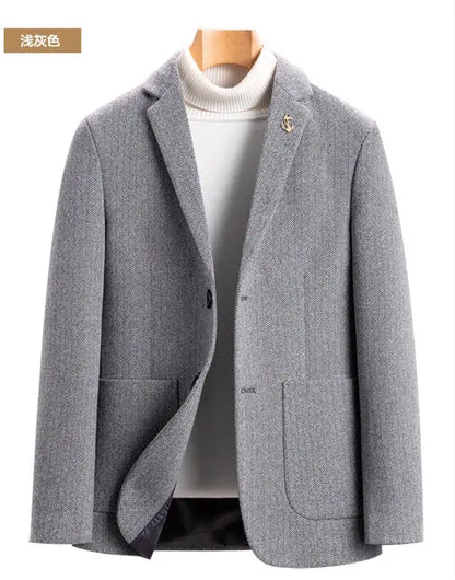 Men's Wool Blend Single-Breasted Blazer for Business and Smart Casual Wear