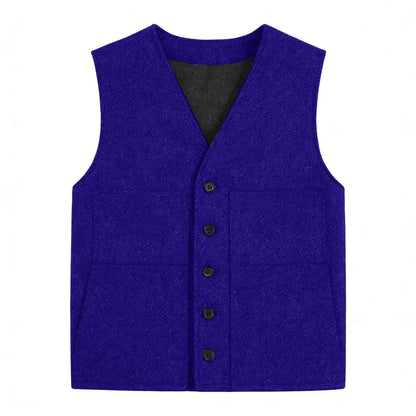 Men's Vest Gray Herringbone Single Button V-Neck Waistcoat for Wedding & Business