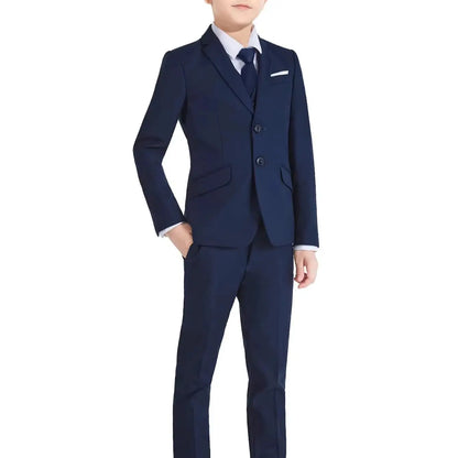 Kids Suit Set Notched Lapel Boys Formal 4-Piece Black Navy for Communion Wedding