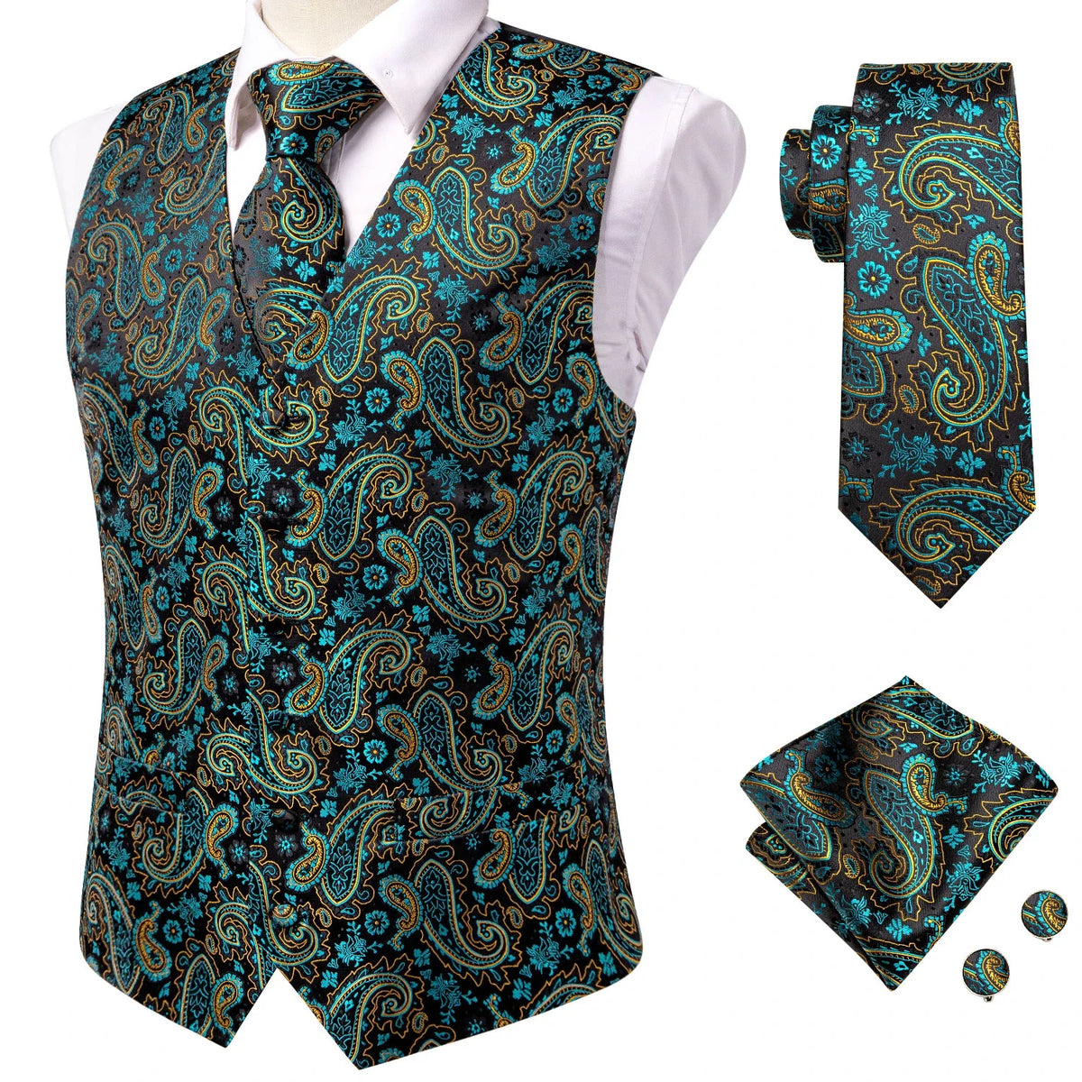 Men's Vest Suit Set – Champagne Gold Paisley Waistcoat for Weddings & Formal Events
