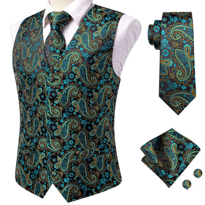 Men's Vest Suit Set – Champagne Gold Paisley Waistcoat for Weddings & Formal Events