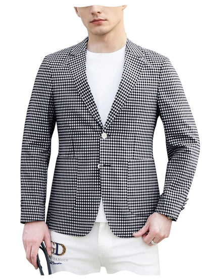 Men's Plaid Cotton Blazer Notch Lapel Suit Jacket 2 Buttons Lightweight Breathable Casual Business for Summer Office Daily Wear
