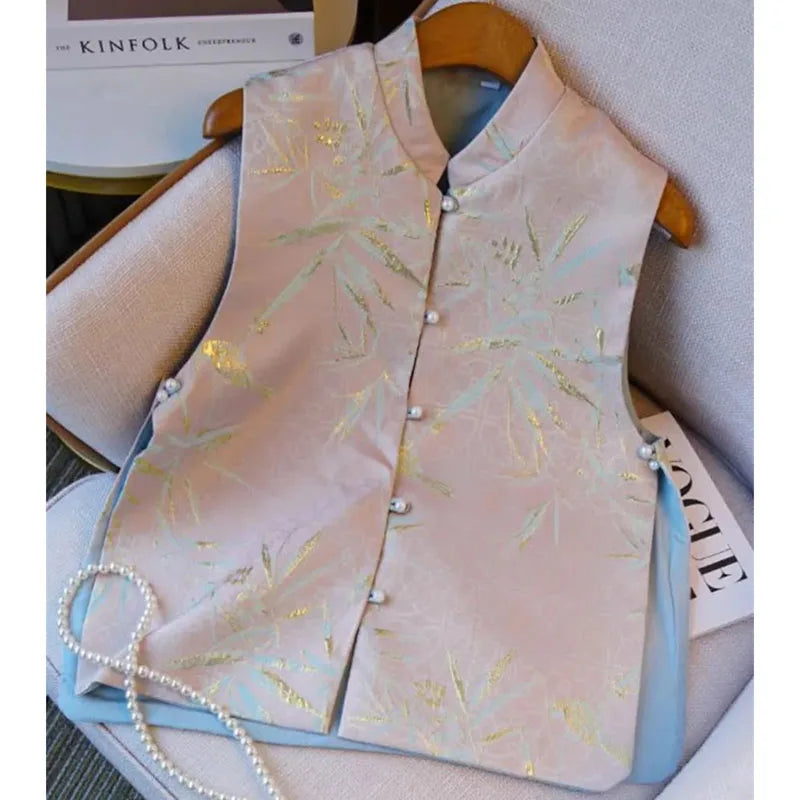 Spring Summer Women Chinese Style Sleeveless Jacket Retro Lady Large Size 5XL Vest Top Femme Fashion Jacquard Waistcoat Coat