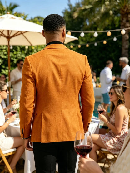 Mens Blazer Linen Blend Notched Lapel 1 Button Slim Fit Stitched Edge Patch Pockets Business Casual Daily Soft Breathable Jacket