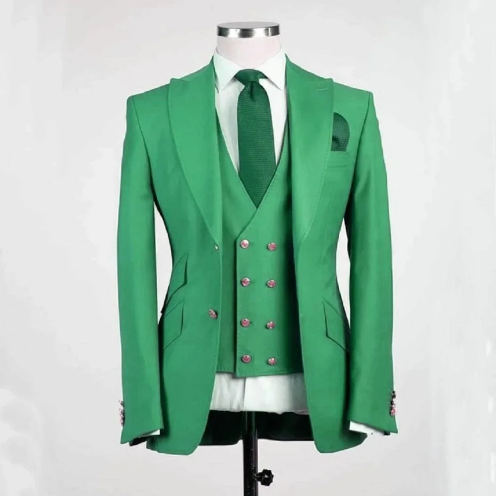 Royal Blue Groom Tuxedos Peak Lapel Men Suits Wedding Best Man Blazer ( Jacket+Pants+Vest)
