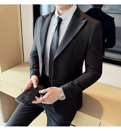 High-end Shiny Business Casual Suit Jacket Men British Style Slim Fit Office Work Men Blazers Wedding Groom Dress Coats 2025