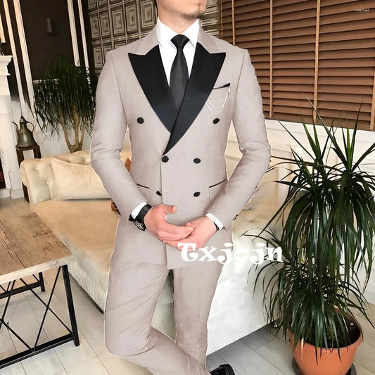 Formal Men Slim Fit Suits Wedding Party Gown Classic Peak Lapel 2 Pieces Suit Set Business Office Outfit 2026 Customized Tuxedo
