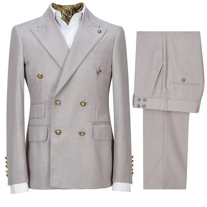 Men Suit 2 Pieces Gray Double Button Solid With Lapel For Wedding Banquet Birthday Party Business Work Set Jacket With Pants