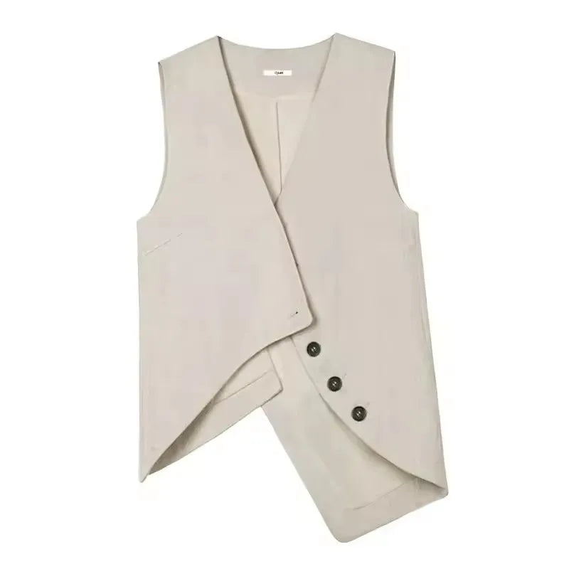 Women's Suit Vest Jacket 2026 Spring Summer Elegant Solid Ladies  V-neck Waistcoat Sleeveless  Tops Temperament Female Outwear