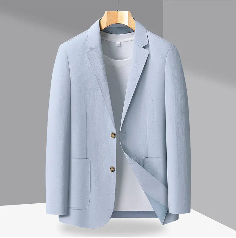 Spring and Autumn Slim-Fit Men's Stylish and Handsome Business Suits with Mid-Calf Length Jackets and Young Men's Linen Shirts