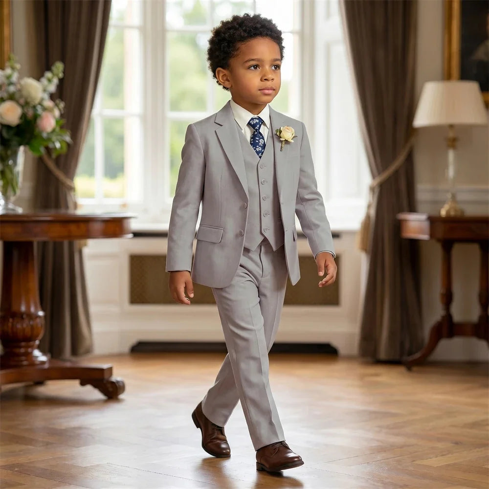 Boys 4-Piece Formal Suit Set – Single Breasted, Notched Collar, Wedding & Occasion Wear