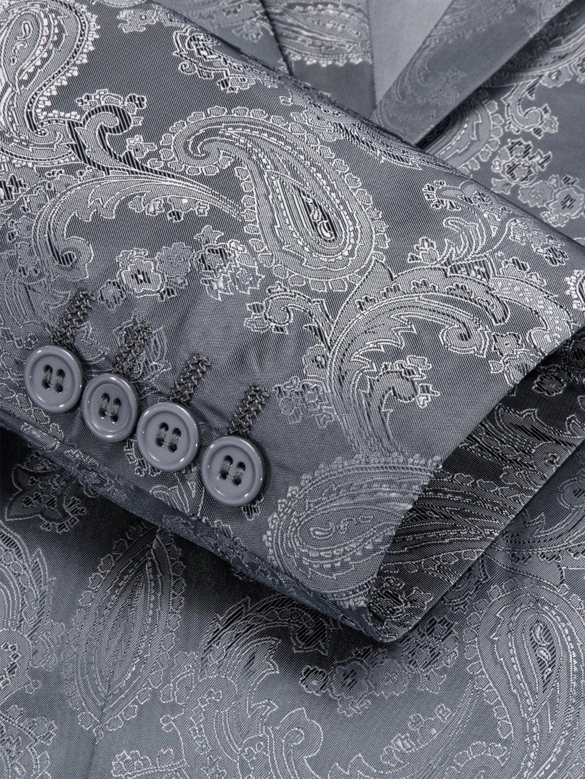 Slim Fit Dark Grey Paisley Jacquard Mens Blazer, Notch Lapel Single Button Formal Suit Jacket Evening Party Host Costume