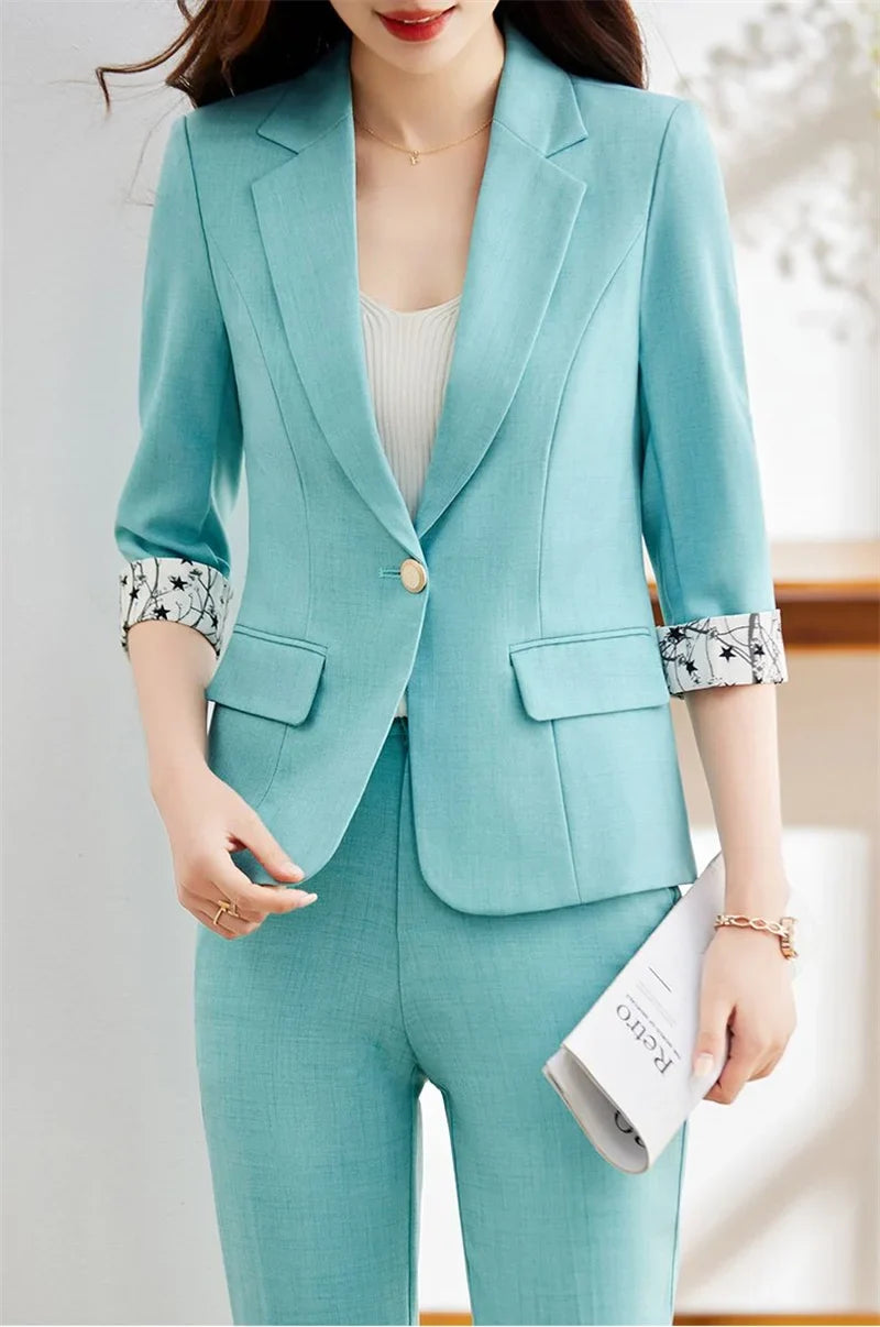 Office Lady Blazer Suits Elegant Women Tied Waist Top and Pant 2 Piece Set Outfit 2025 Trouser Female Business Work Wear
