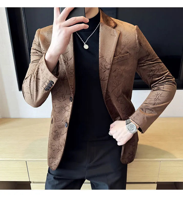British Style Velvet Men Blazers Autumn Winter Slim Fit Casual Business Suit Jackets Wedding Groom Banquet Formal Coats