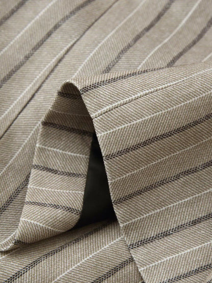Women Khaki Striped Blazer Jacket Y2k 2000s Vintage Suit Coat European & American Elegant Fashion Belted Twill Blazer Outerwear
