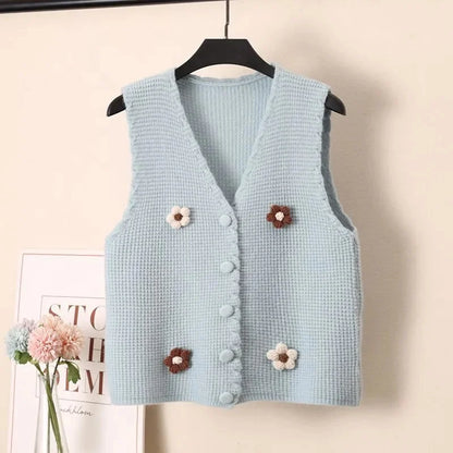 Women Knitted Tank Top Autumn New Sweet And Fresh Short Loose Sleeveless Sweater Cardigan Women's Knitted Vest