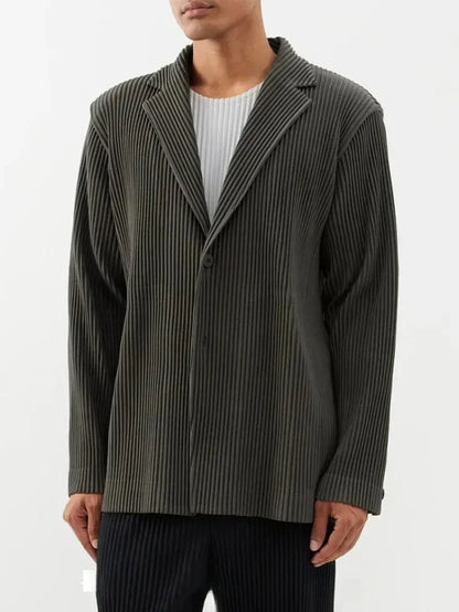 Men's Miyake Pleated Style Blazer Jacket Japanese Casual Stretch Slim Fit Business Office Fashion Luxury Wrinkle Resistant Coat