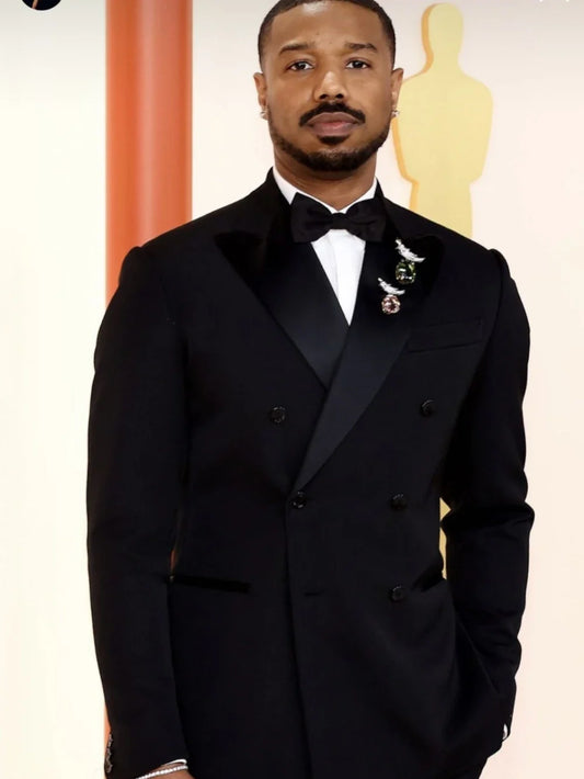 Male Black Double Breasted Suit Set 2 Pieces Jacket Pants Formal Banquet Outfit Peak Lapel Men's Suits Groom Sets Chic Tuxedo