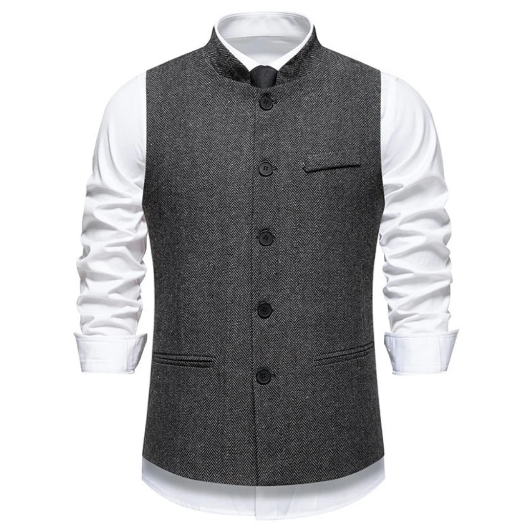 Men's Vest – Herringbone Single-Breasted Waistcoat for Weddings & Business
