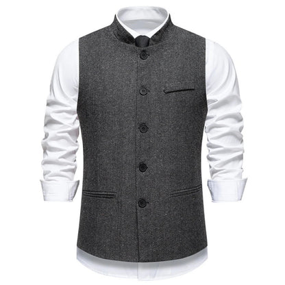 Men's Vest – Herringbone Single-Breasted Waistcoat for Weddings & Business