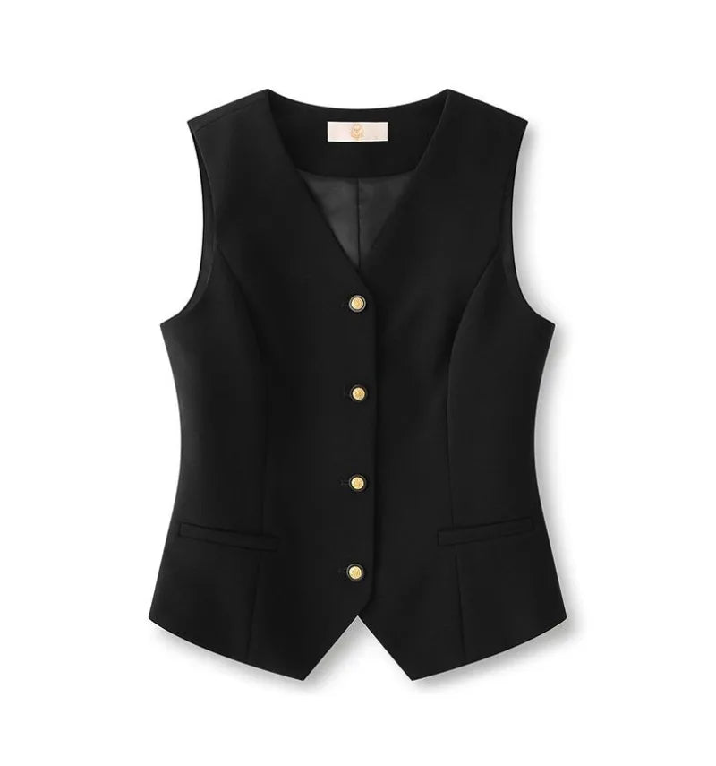 Women's Suits Vest 2026 New Spring Summer Temperament Slim Retro Thin Waistcoat Black Short Sleeveless Blazers Coat And Tops