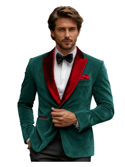 Luxury Burgundy Velvet Men's Blazer Suits Single Breasted Black Shawl Lapel Slim Fit Men Sport Coats Formal Wedding Groom Jacket