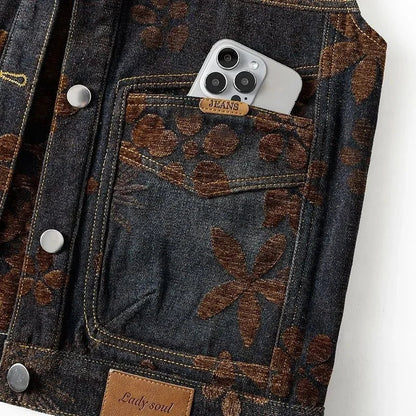 Spring Female Fashion Large Pocket Denim Vest Coat Retro Ladies Flocking Sleeveless Outwear Autumn Women Casual Waistcoat Jacket