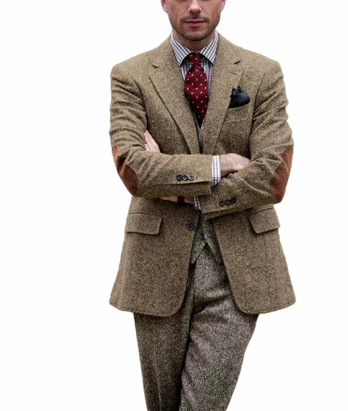 Men's Herringbone Blazer Notched Lapel With Elbow Patches Casual Suit Jacket For Business Wedding Daily Wear Party