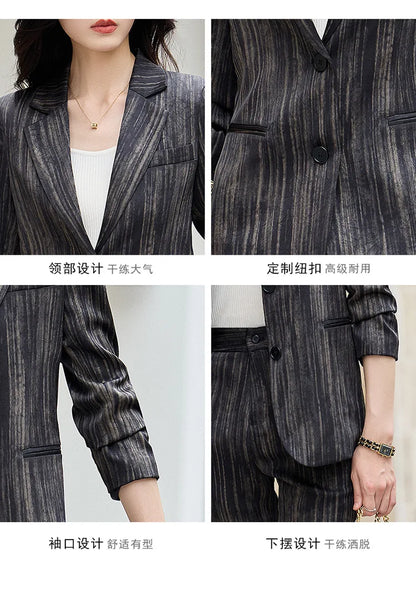Fashion Women Striped Pants Suit New Spring Business Formal Slim Long Sleeve Thin Blazer and Trousers Office Ladies Work Wear