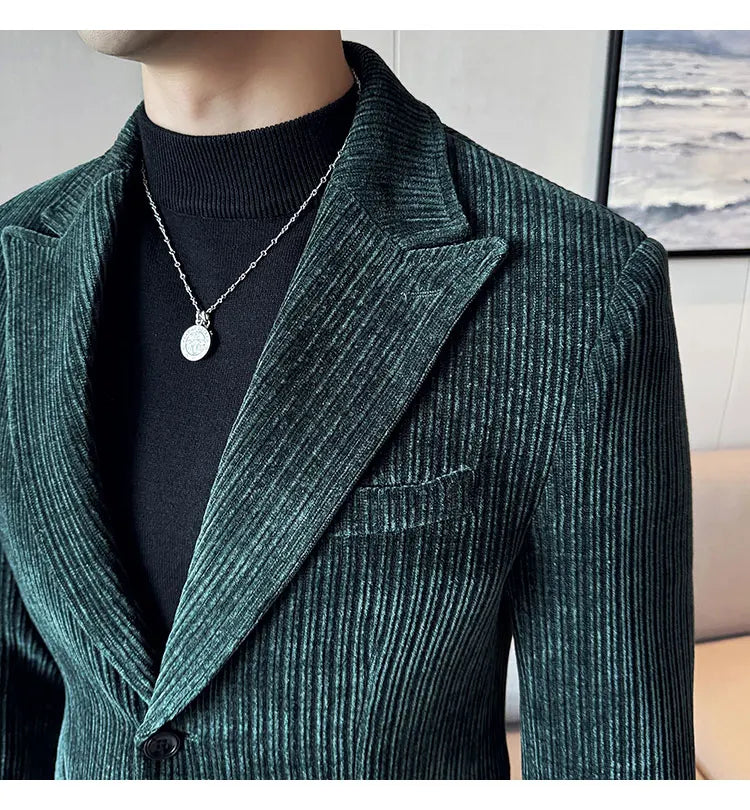 ( Jacket+Pants) Men Corduroy Suit Two-Piece Set High Quality Italian Style Business Suit Luxury Men Formal Wedding Groom Tuxedos