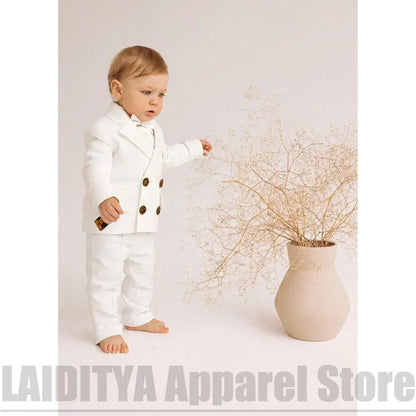 Boys Linen Double Breasted Suit Jacket Pants Baby Formal Outfit Fashion Ring Bearer Wedding Birthday Party Tuxedo 2 Piece