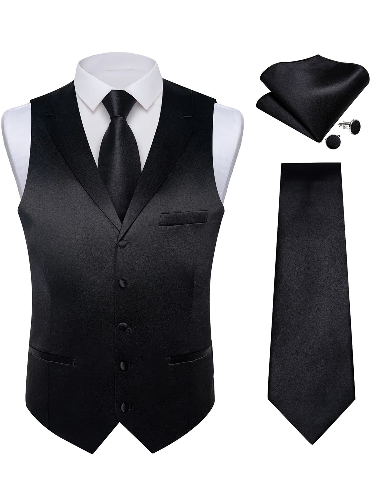 Men's Suit Vest & Tie Set – Solid Color Satin Formal Waistcoat for Weddings and Business