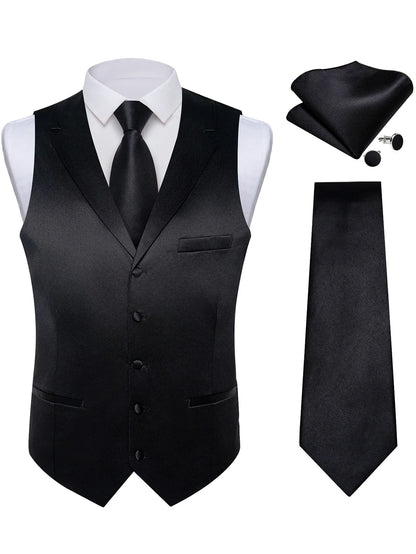 Men's Suit Vest & Tie Set – Solid Color Satin Formal Waistcoat for Weddings and Business