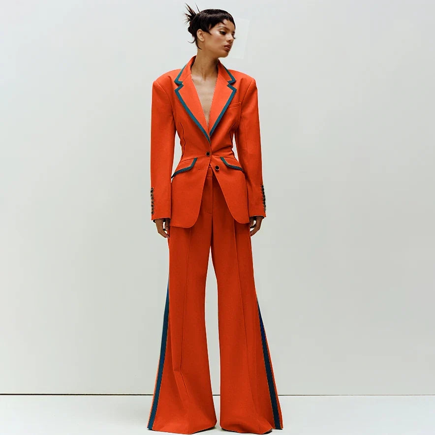 Women's Suit Slim Fit Two Piece(Blazer+Flare Trousers) Pants Set Professional Business Workwear Daily Outfit Suits for Ladies