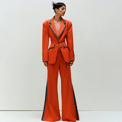 Women's Suit Slim Fit Two Piece(Blazer+Flare Trousers) Pants Set Professional Business Workwear Daily Outfit Suits for Ladies