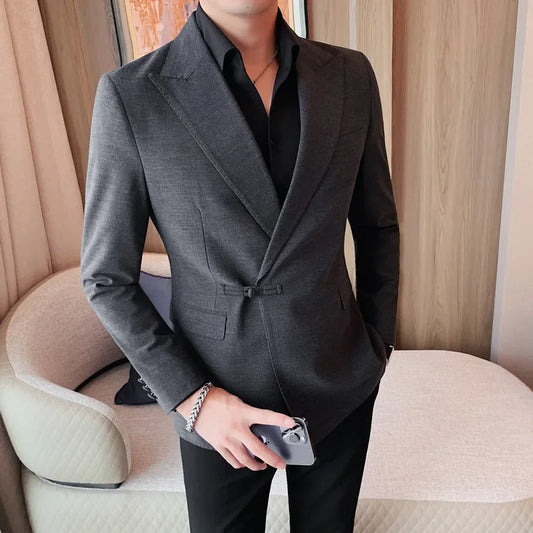 2025 Autumn Chinese Style Suit Jackets Men Lapel Casual Business Blazer Wedding Groom Party Dress Coat Social Banquet Blazers