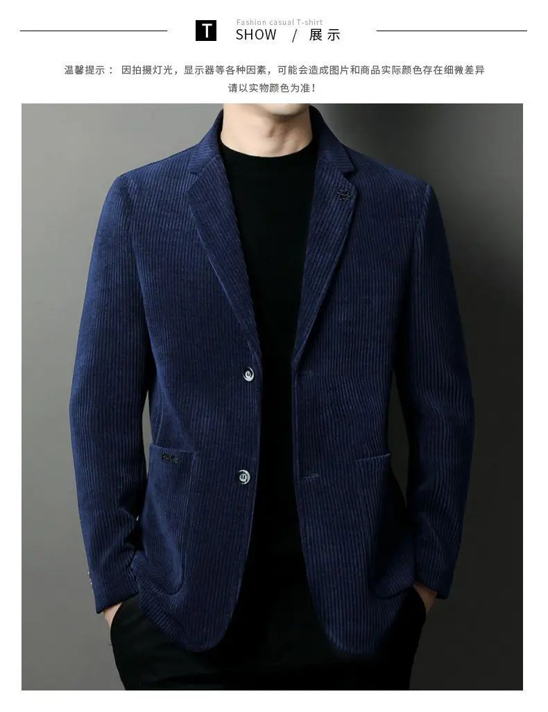 Men's High-Quality Corduroy Coat Autumn Winter Thick Velvet Casual Suit Jacket Handsome Ruffian Business Top Trend