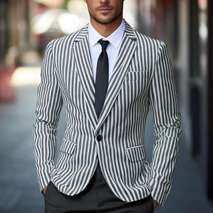 Striped Blazer Jacket Man Suits Luxury Sacos Hombres Elegantes 2025 Coats Men Casual Single Button Social Business Blazers Coats